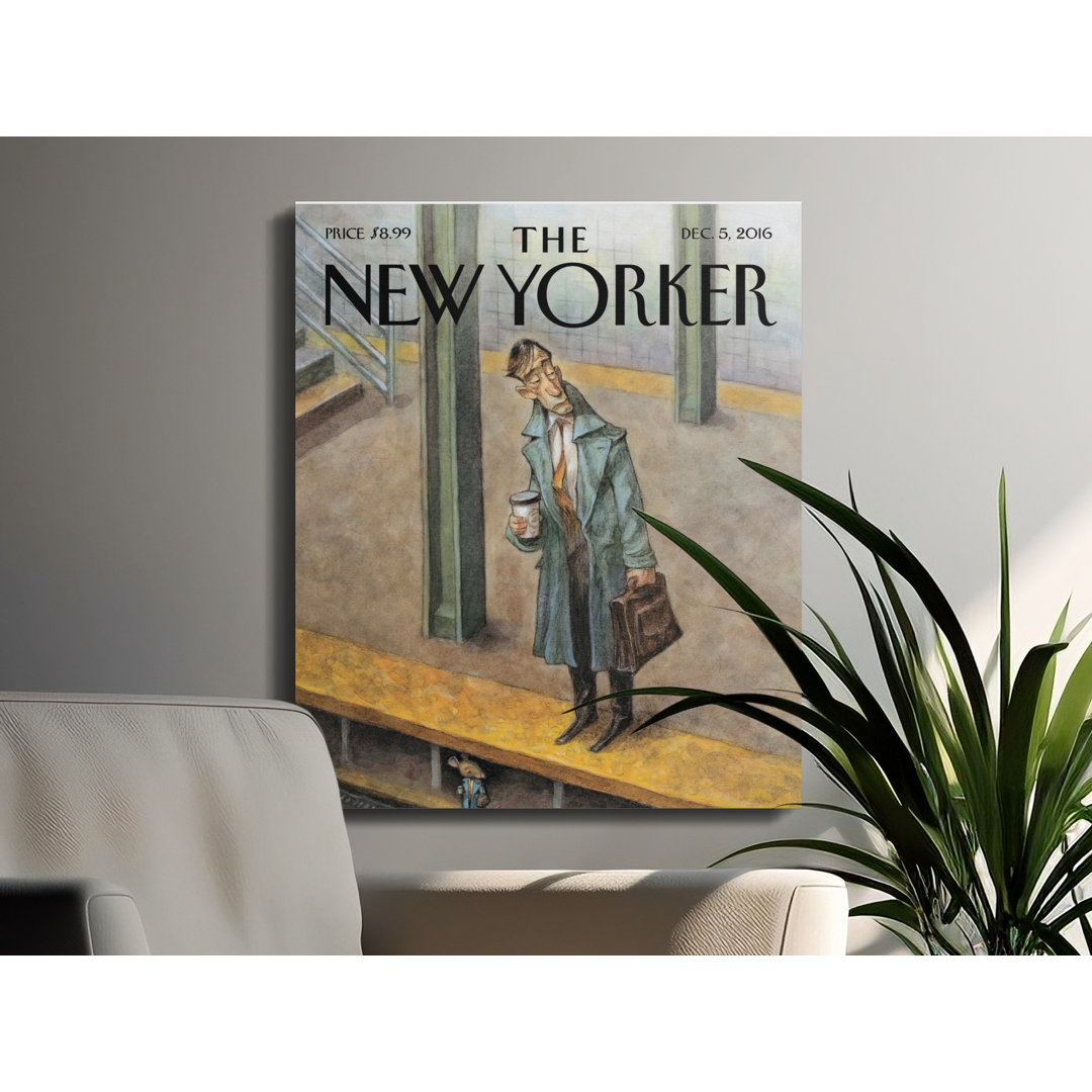 New Yorker Cover Dec 2016 Canvas Wall Art, Subway Commuter and Mouse Illustration, Gallery Wrapped, Ready to Hang, Archival Quality Print.
