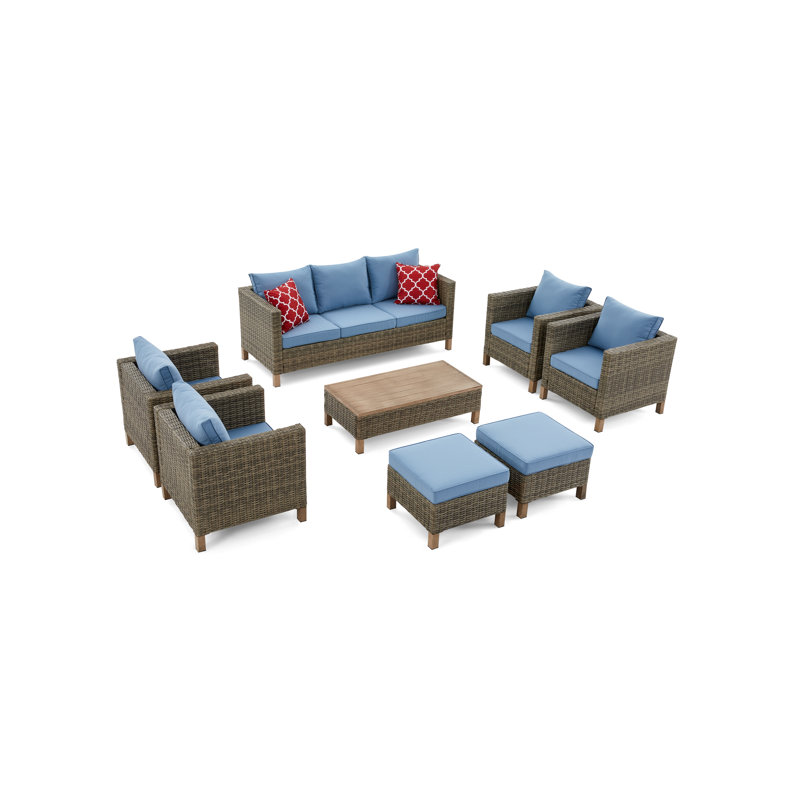 Duponta 9 - Person Patio Conversation Set with Cushions, Blue