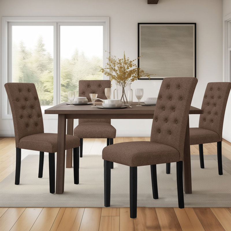 Tufted  Fabric Upholstered Parsons Dining Chairs, Chocolate, 4