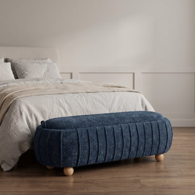 55.12" Chenille Upholstered Flip-top Storage Bench, Oval Ottoman Footrest with Rubberwood Legs, Modern Accent Bench for Living Room Bedroom Entryway