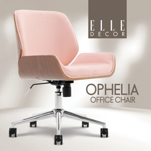 Elle Decor Ophelia Office Chair, Curved Bentwood Low-Back and Seat, Chrome Swivel Base, Woven Fabric