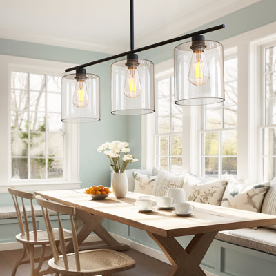 3-Light Dimmable Kitchen Island Modern Linear Chandelier with Clear Glass Shade