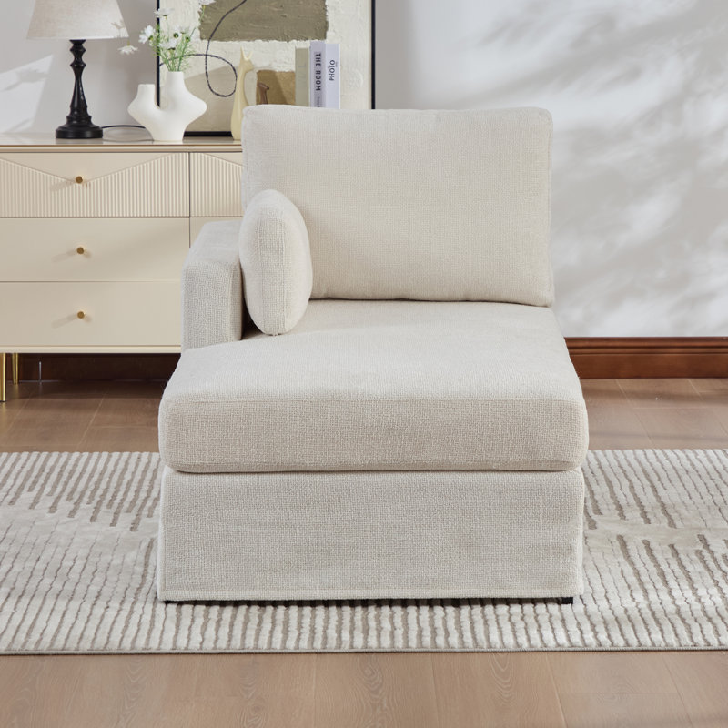 Canapé-lit modulaire en chenille de 31,9 po de largeur avec oreiller gauche, Ivoire ivoire