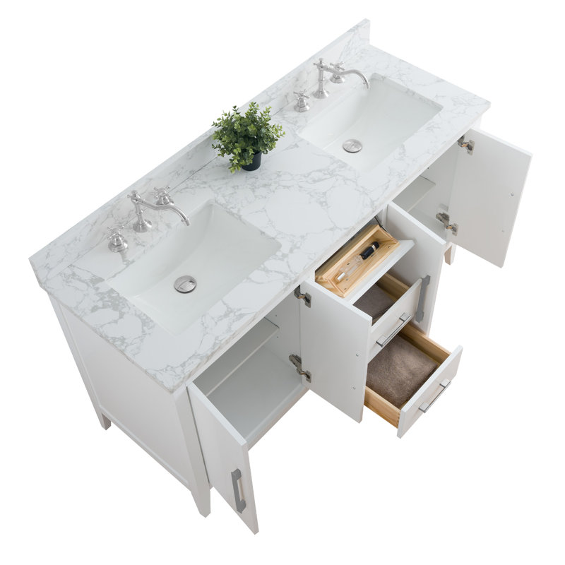 Ensemble de meuble-lavabo double 60 po, Nickel brossé, Blanc