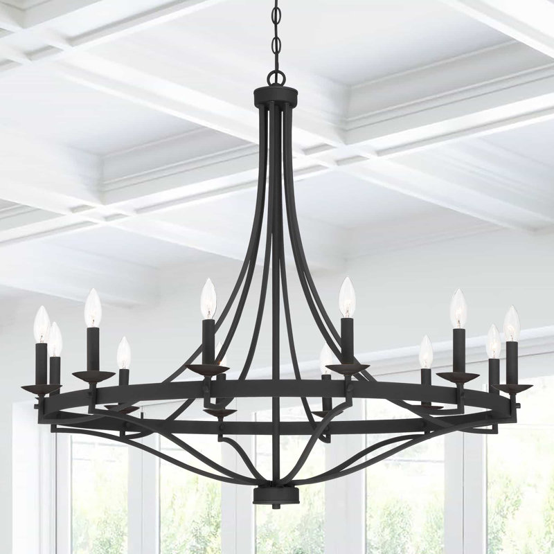 Mattheo 12 - Light Steel Candle Style Dimmable Wagon Wheel Chandelier, Aged Zinc