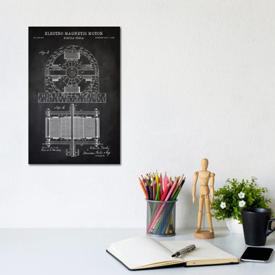 Tesla Electro Magnetic Motor, Black by PatentPrintStore - Wrapped Canvas Print