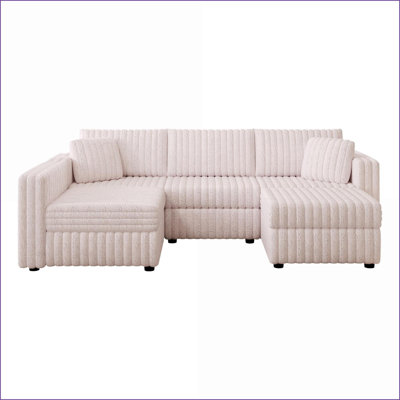 Canapé pour 4 personnes avec repose-pieds en bois massif 106,3 po Sofas Couches | En forme de U | Rose clair