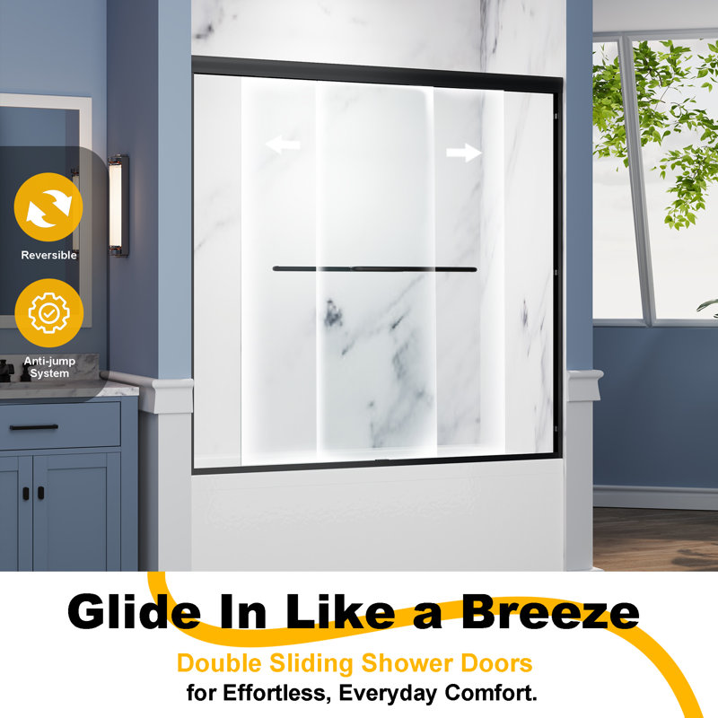 56"-60" W x 58" H Semi-Frameless Double Sliding Bathtub Shower Door with 1/4" Tempered Glass,Bypass Tub Enclosure, Black