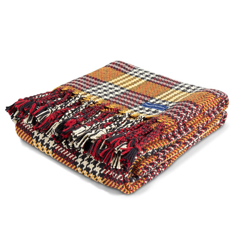 Portland Plaid Cotton Throw, Yellow/Brown