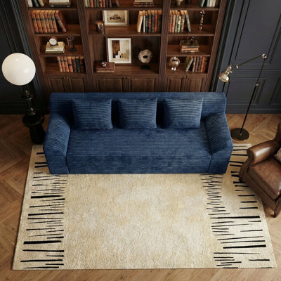 Boneless 71 Inch 3-Seater Sofa, Corduroy Fabric Deep Seat Couch, Comfy Loveseat Sofa No Assembly Required for Living Room, Bedroom, and Apartment(71 inch diagonal armrest)