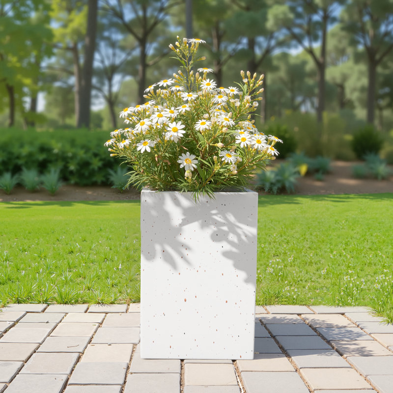 Boîte à fleurs rectangulaire faite à la main MGO, H 20 po, blanc, H 20,04 po x l 13,14 po x P 13,14 po, Blanc