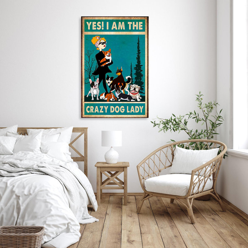 «A Crazy Dog Lady Loves Dogs», impression sur toile tendue, H 14 po x l 11 po x P 1,25 po