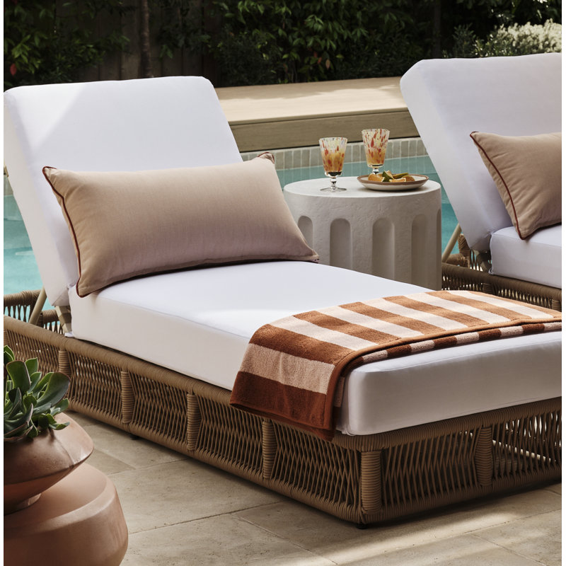 Langley Outdoor Chaise Lounge, Tan Frame/White Cushion