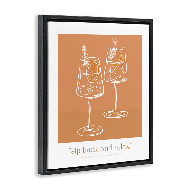 Cadre flottant assis et relax orange, design par lettré et doublé, H 31 po x l 25 po, Cadre flottant noir de jais