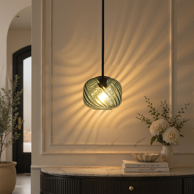 Luminaire suspendu sphérique en verre 1 lumière pour îlot de cuisine Emiliani, Bleu, Noir mat
