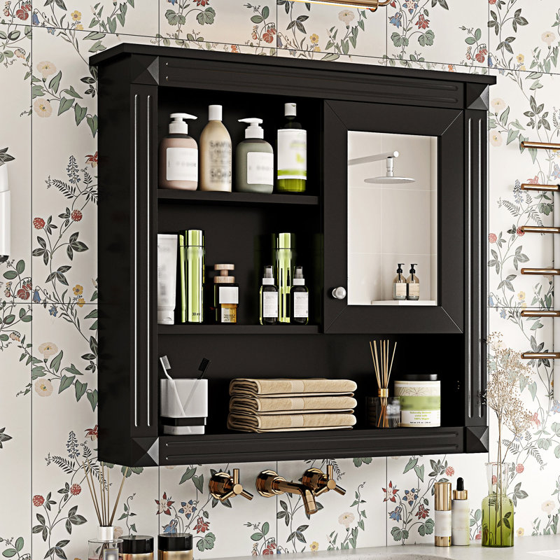 Armoire de salle de bain murale avec miroir, Noir