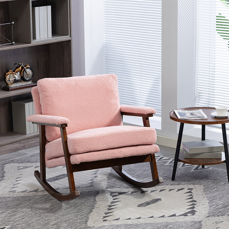 Chaise d'appoint Mid-Century moderne, chaise berçante avec structure en bois, chaises de salon rembourrées, fauteuil de lecture pour véranda de chambre à coucher