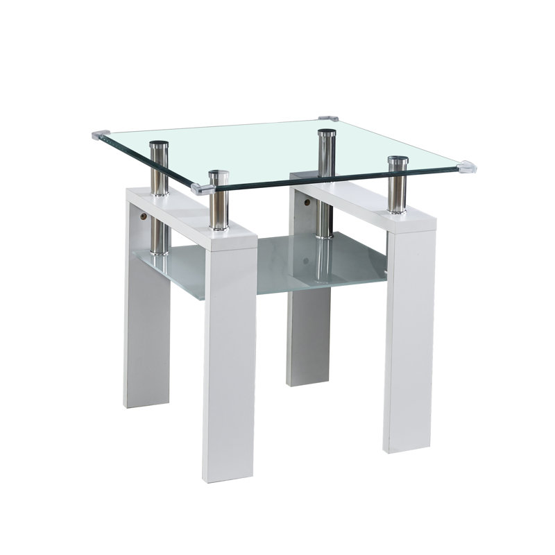 Clear glass top side table | 24"x24"x24" modern end table | sleek design for contemporary home decor | versatile accent piece