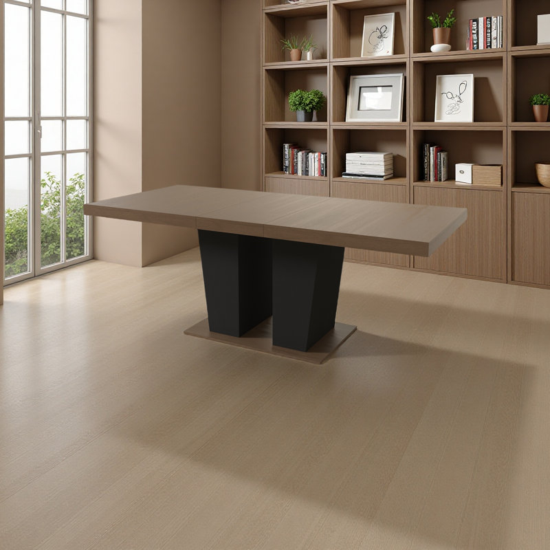 Table de salle à manger extensible pour 4 à 10 personnes, table de salle à manger en bois avec base à piédestal double robuste