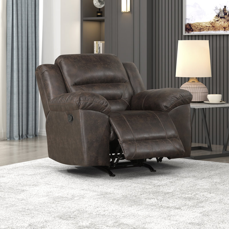 Hamisi 46" Modern & Contemporary Polished Microfiber Rocker Reclining Chair with Gentle Rocking Motion & Tab Pull Recliner