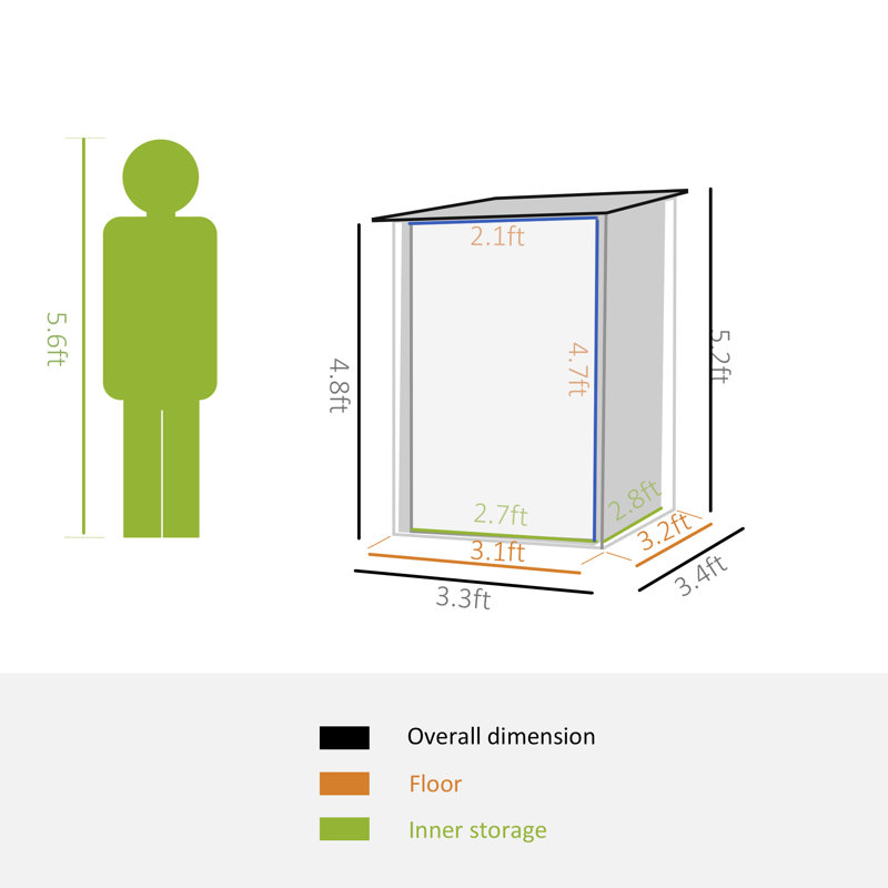 3 ft. 3 in. W x 3 ft. 4 in. D Galvanized Steel Lean-To Tool Shed, Dark Grey