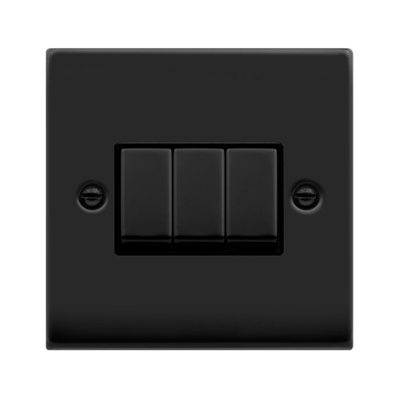 Matt Black 10A 3 Gang 2 Way Ingot Light Switch