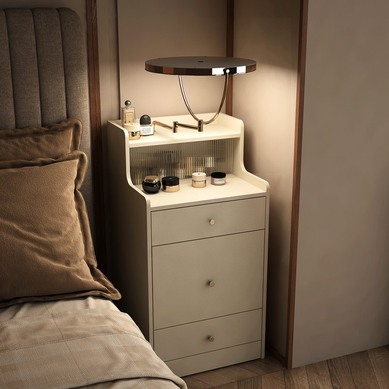 Bureau de coiffeuse 3 en 1 avec miroir éclairé, station de charge utile, 2 tiroirs et espace de rangement ouvert, tabouret rembourré, miroir jaune et coiffeuse compacte