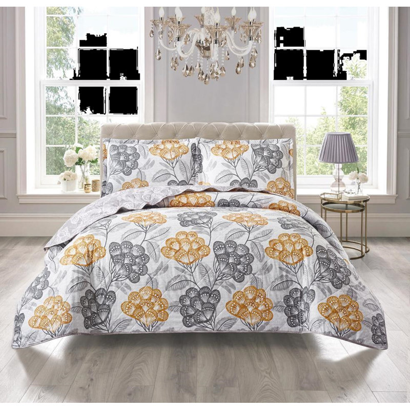 Allender Polyester Bedspread with Pillowcases Included, Yellow, Single