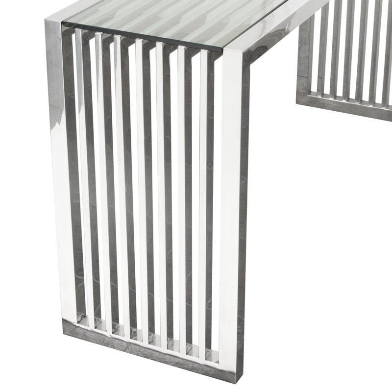 Soho 51'' Polished Stainless Steel Console Table with Tempered Glass Top