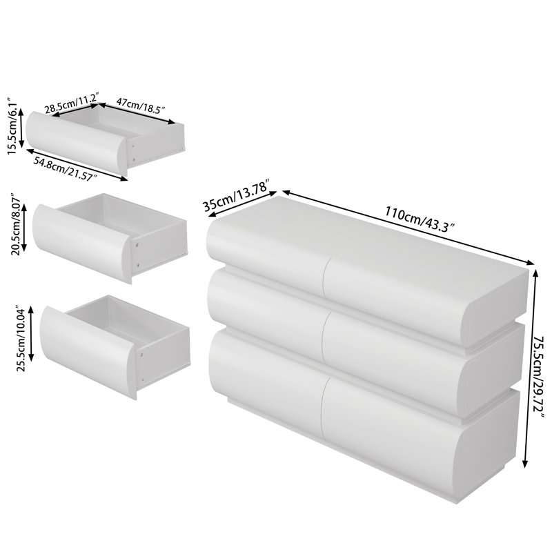 Commode 6 tiroirs pour chambre à coucher, Blanc