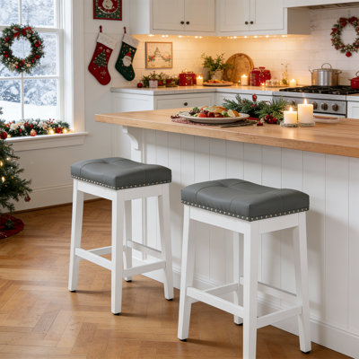 Modern Bar Stools, Counter Height With PU Leather Saddle Seats – Perfect For Kitchen, Island, Or Bistro Use by Lark Manor