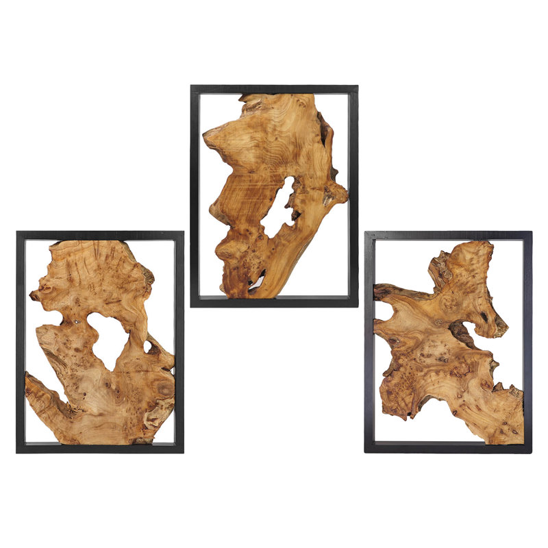 Wood Wall Decor, 12x16 Inch Metal Frame Wall Art, Set Of 3 Panels Wall Hangings, Rustic Large Wall Decor, Handmade Wood Art, Natural Wood Panels For A Unique Style, Abstract Wood And Metal Wall Art, Perfect For Living Room Wall Decor