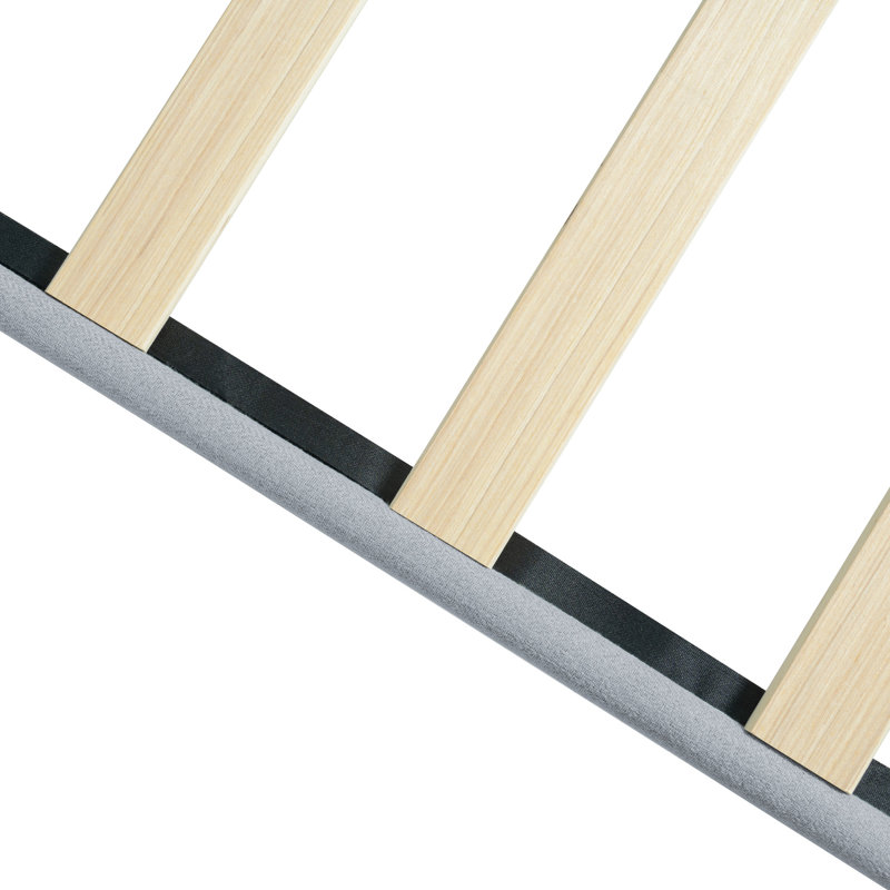 Lit simple tapissier avec tête de lit en lin, pas de sommier tapissier, lattes en bois, assemblage facile, gris, s'adapte à toutes les marques de matelas, plateforme moderne de 300 lb