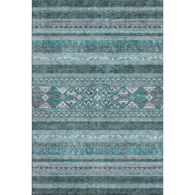 Premium Machine Washable Prisco Teal Rug