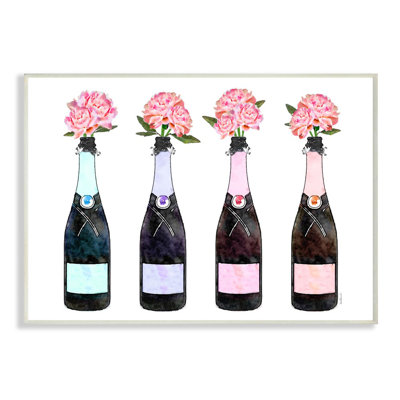 « champagne bouteilles avec pivoines », impression