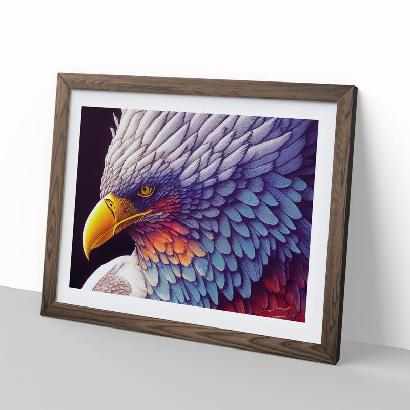 Colourful Eagle Bird Vol.2 1 Piece Single Picture Frame Wall Art, 46cm H x 64cm W x 2cm D, Walnut Framed