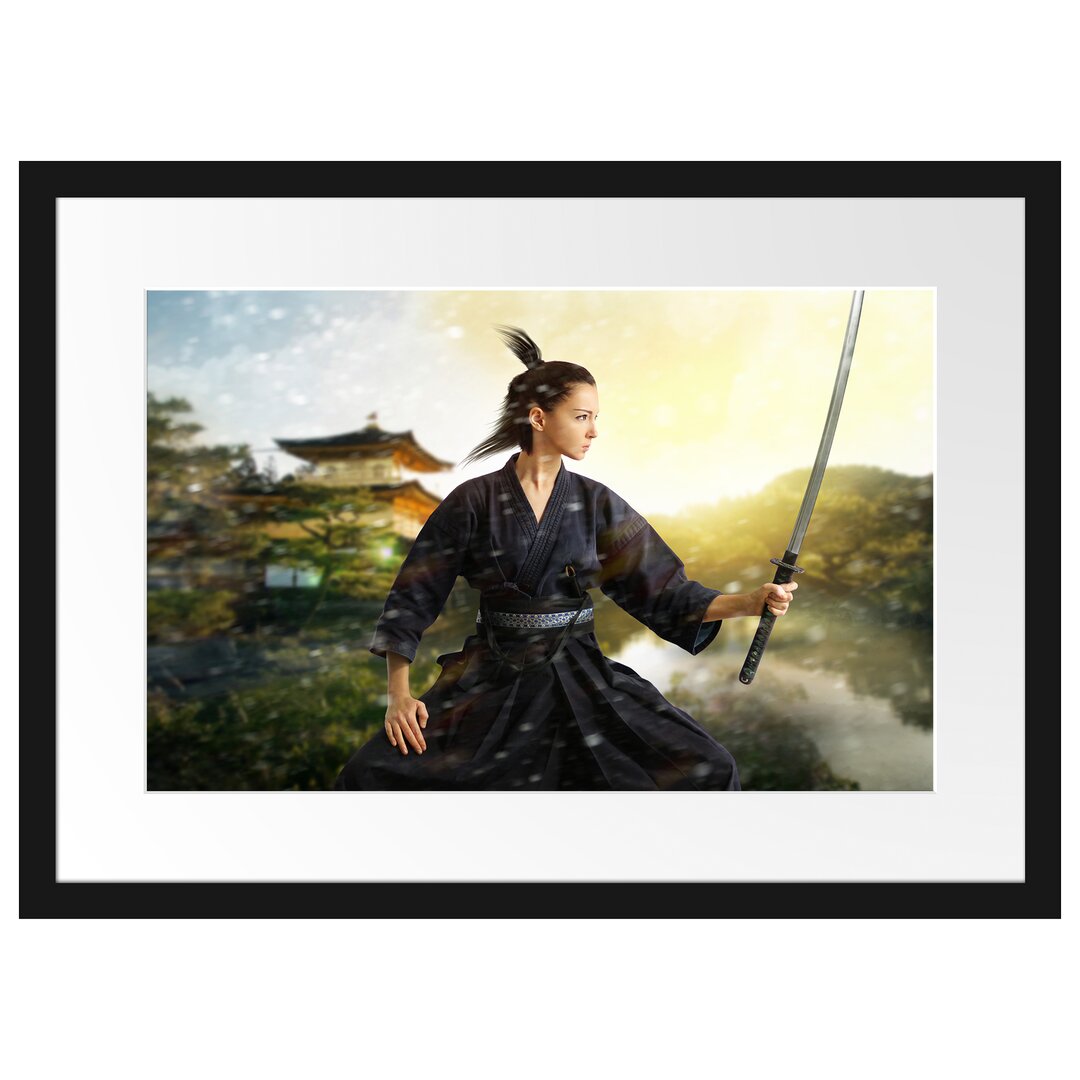 Gerahmtes Poster Samurai-Kriegerin Schnee