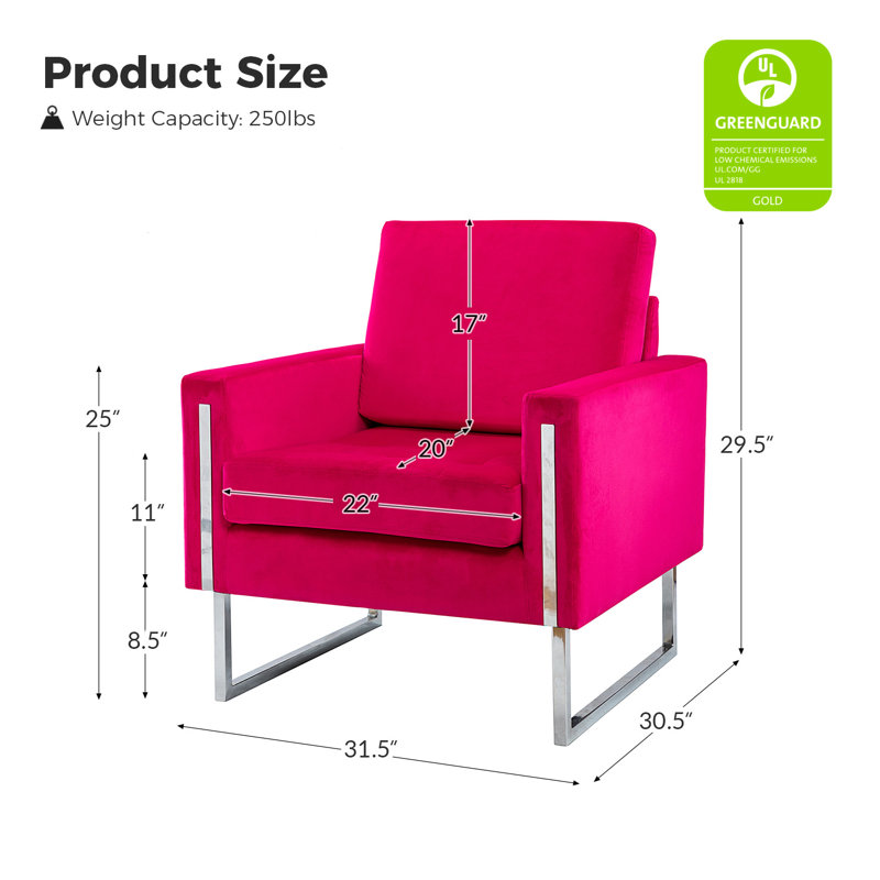 Charo 31.5" W Tufted Velvet Club Chair, Fuchsia Velvet