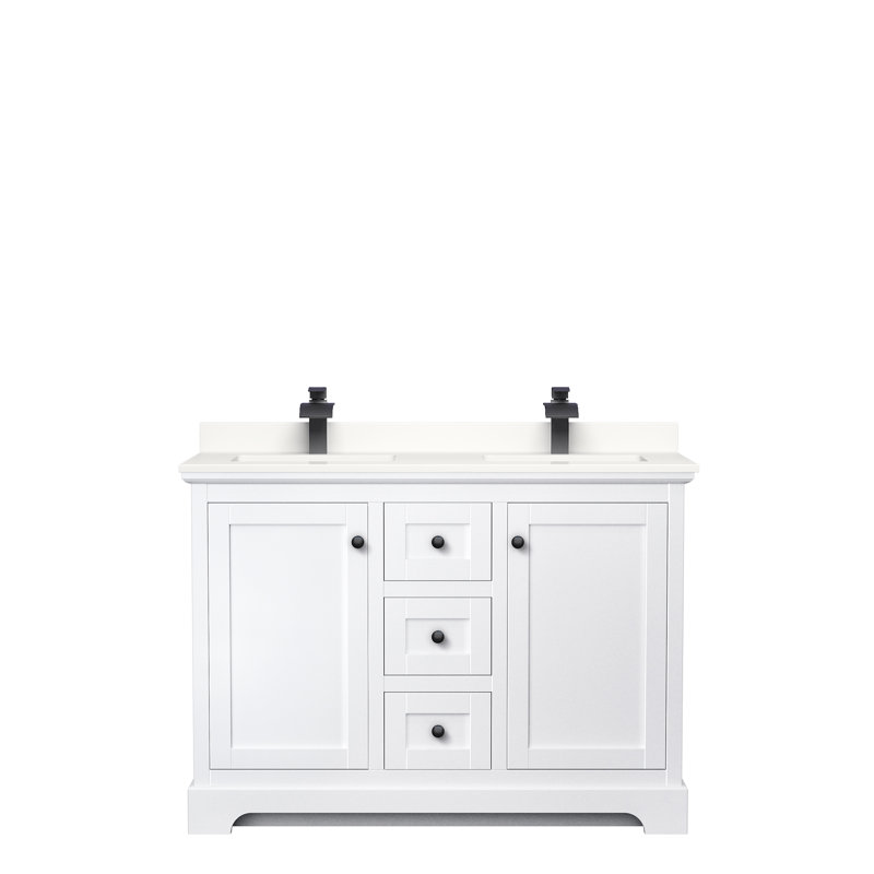 Meuble-lavabo double autoportant 48 po avec plateau Avery, WDX13551, Blanc, Noir mat