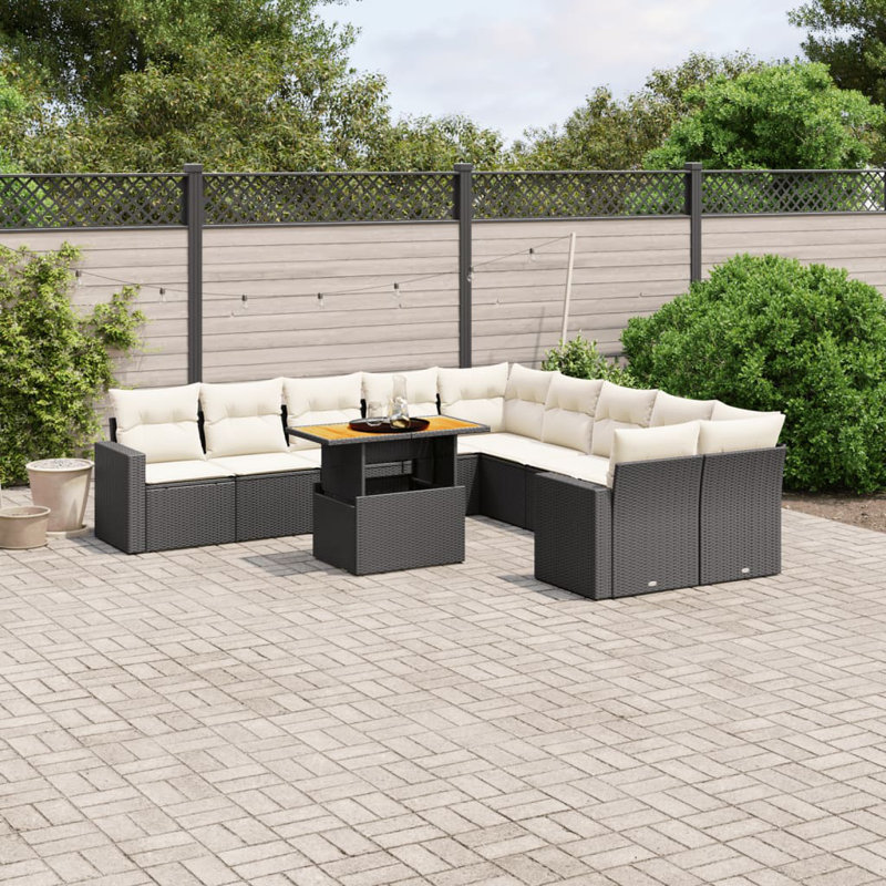  Garden Sofa Set Black PE Rattan Large UV-Resistant Materials, Black, White