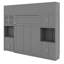 Lit escamotable mural moderne avec armoires de rangement, bureau compact et huche à porte vitrée, port USB intégré et prise de courant-415064152