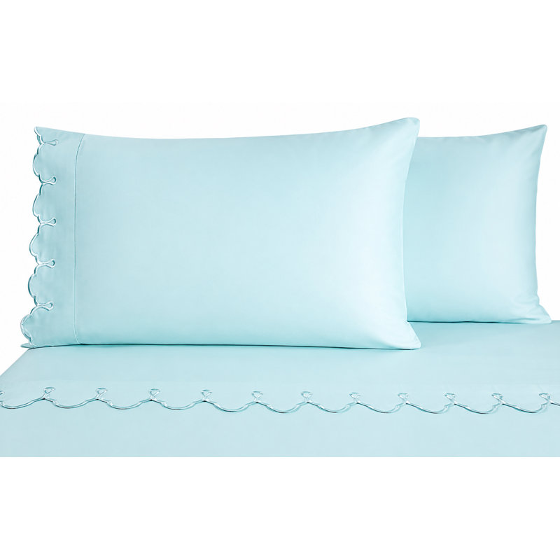 Scalloped 100% Cotton Standard Sheet Set, California King Sheet Set, Blue