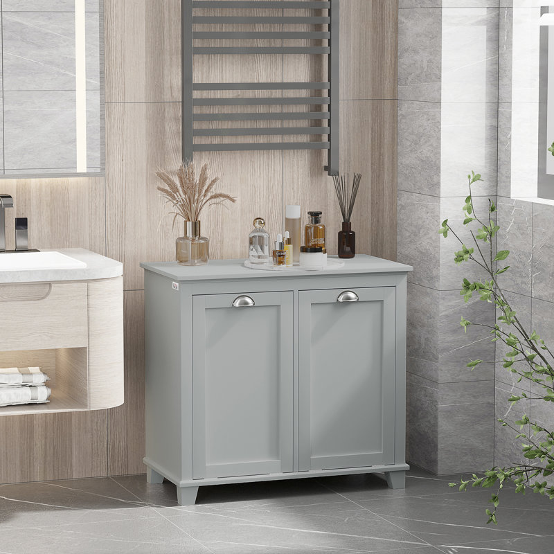 Armoire de salle de bain inclinable, rangement gris avec panier à linge - espace suffisant pour la lessive, la construction, l'eau, l'entretien facile, sécurité de surmatelas, l 30 po x P 15,55 po H H 27,5 po