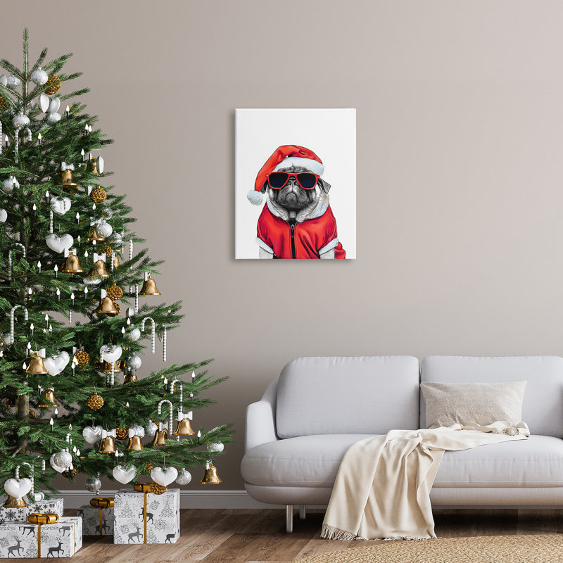 «Funny Pug Santa Hat on Canvas» par Annalisa Latella, H 30 po x l 24 po x P 1,5 po