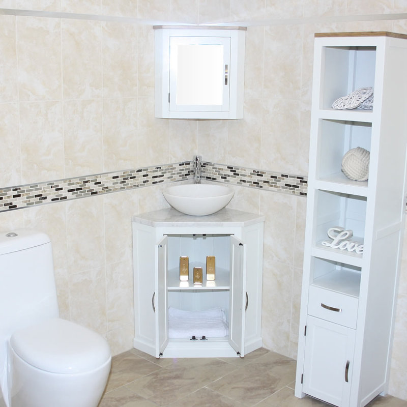 Aneko 550mm Single Bathroom Vanity with Vessel Stone Basin, White, White Marble