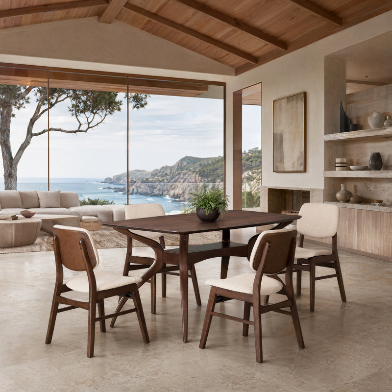Aria 5-Piece Solid Wood Dining Set With Sculpted Legs And Upholstered Curved Back Chairs, Brown, 4