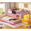 Lit mezzanine bas simple avec lit gigogne et lumières à DEL, lit mezzanine avec 4 tiroirs de rangement, panneau perforé, rose
