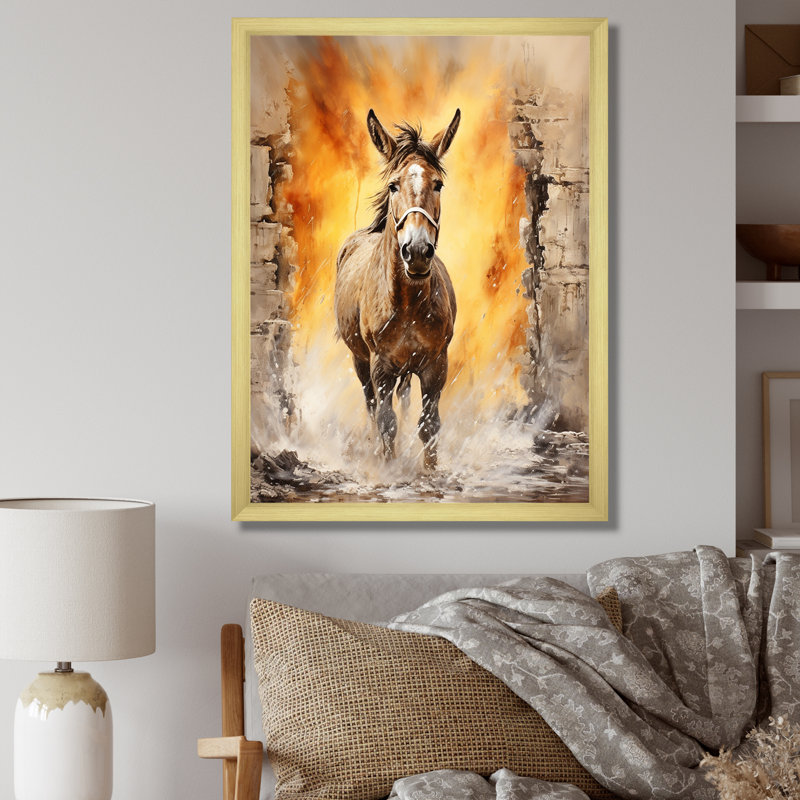 «Expressionist Donkey Pasture Dance I - Donkey», art mural, Cadre doré simple, H 20 po x l 12 po x P 1 po