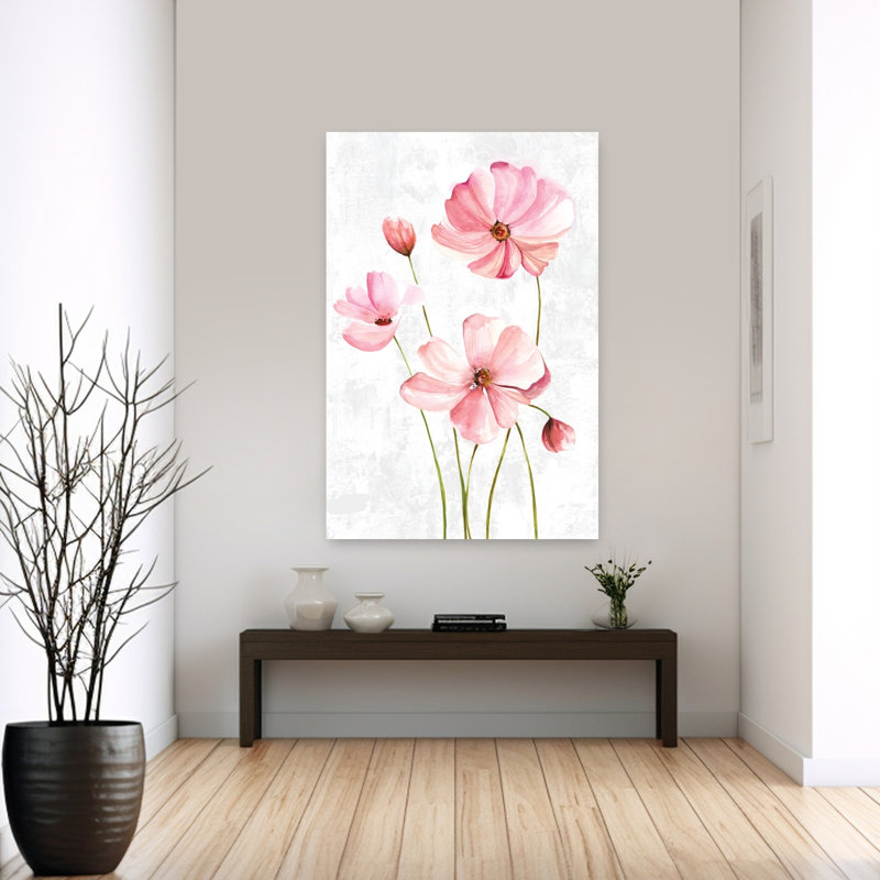 Jolie fleur rose printanière contemporaine, H 60 po x l 40 po