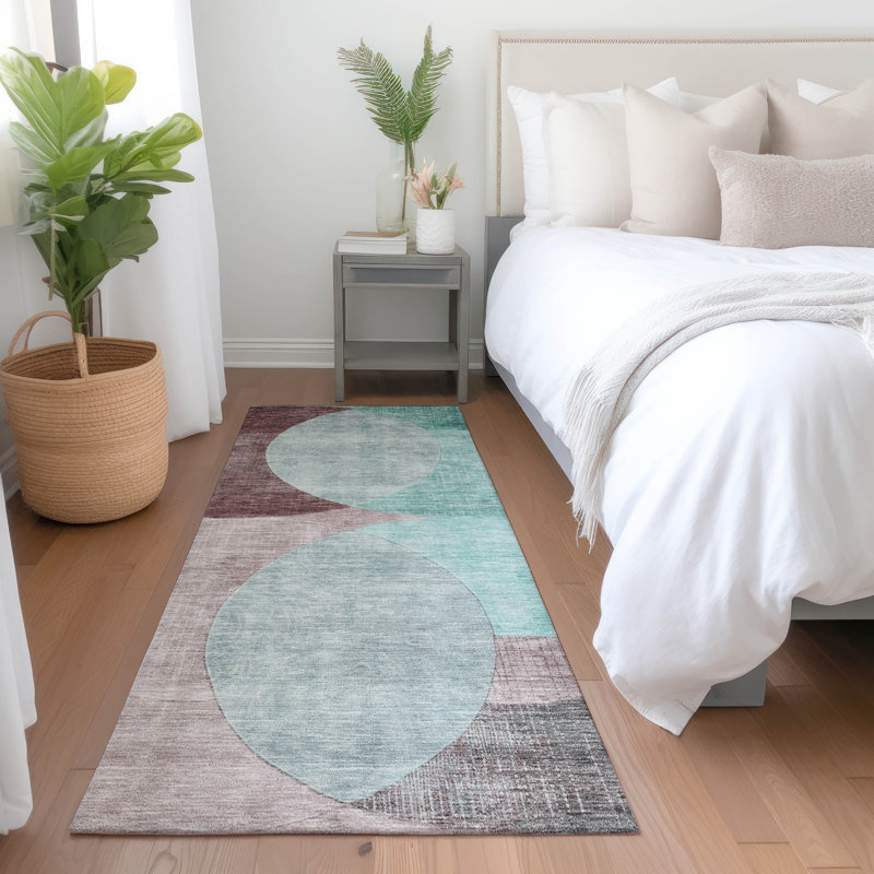 Machine Washable Indoor/Outdoor Cicel ACN1140 Teal Rug, Runner 2'3" x 7'6"